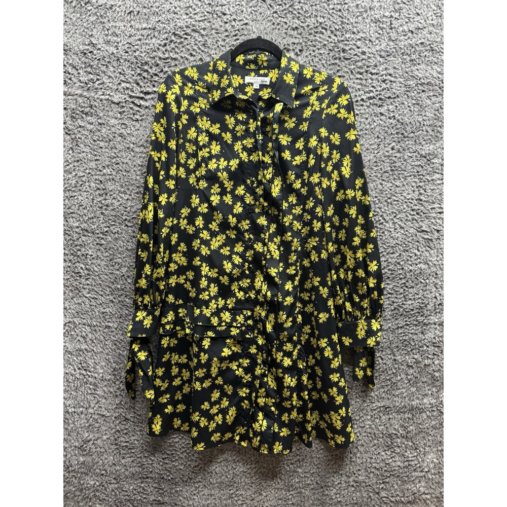 Derek Lam 10 Crosby Floral Print Pleated Short Dress in Black & Yellow‎ Size 38